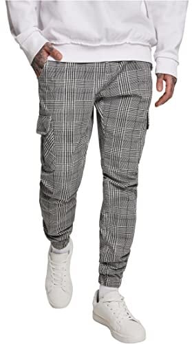 Urban Classics Herren AOP Glencheck Cargo Jog Pants White/Black, XL