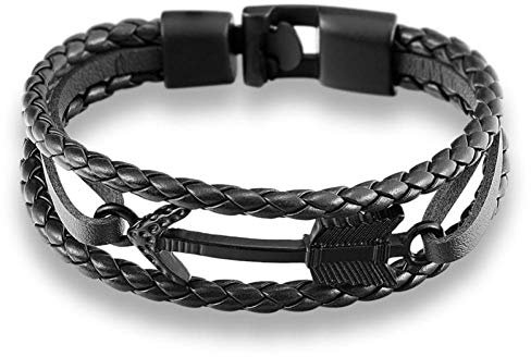 Men's Leather Bracelet, Fashion Multilayer Charm Vintage Personal Leather Feathers Arrow Bracelet Anchor For Men Women Easy-Hook Bangles Shining Wristband Accessories Festival Couple Gifts Friendship