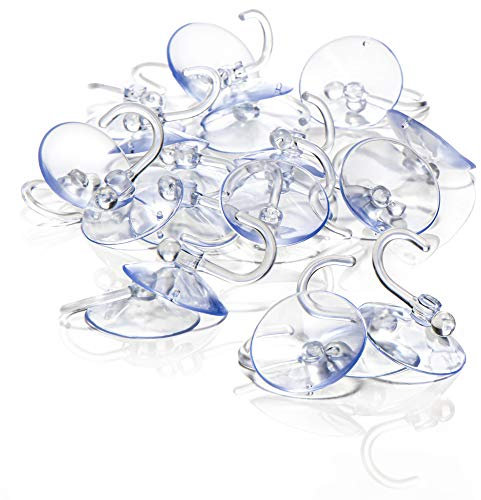 com-four® 20x Saugnapfhalter mit Kunststoffhaken - Mehrzweck-Haken für Lichterketten und andere Dekoration - Wandhaken (20 Stück - Ø 4cm)
