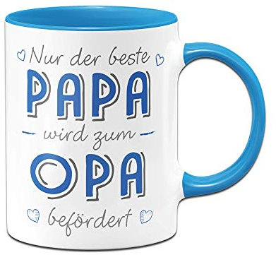 Tassenbrennerei Tasse mit Spruch Papa Wird zum Opa befördert - Du wirst Opa loding Geschenk (Blau)