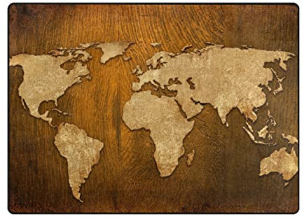 Teppich mit großer Fläche, 160 x 122 cm, Motiv: Weltkarte, Vintage, Braun, Teppich für Wohnzimmer, Schlafzimmer, weicher Teppich