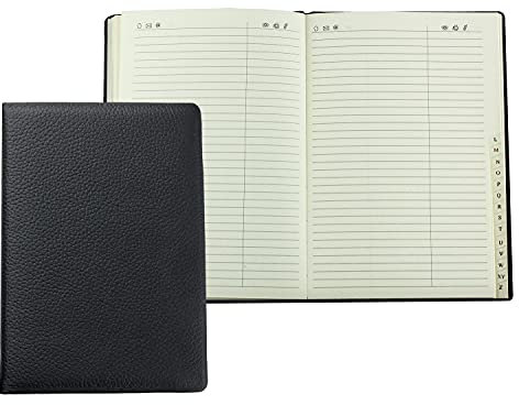 DELMON VARONE - Personalisierbares Adressbuch DIN A5 gebunden mit A-Z Register Premium Soft Grain Leder schwarz - Telefonbuch mit leicht wattiertem Hardcover Einband & alphabetischem Telefonregister