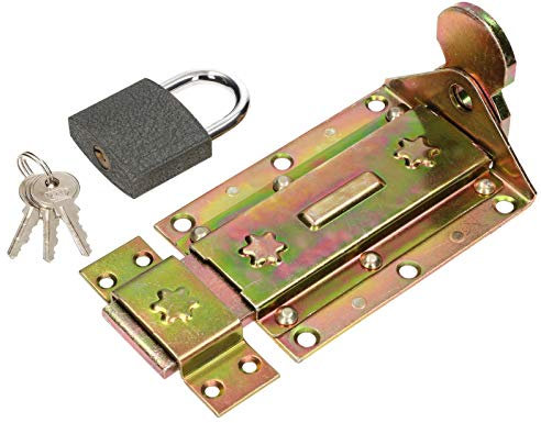 KOTARBAU® Schlossriegel 180mm + Solides Vorhängeschloss Gerade Gelb Verzinkt Universal