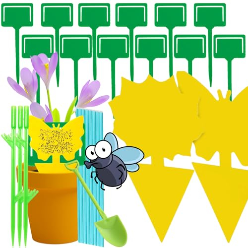 Gelbsticker Fruchtfliegen Klebefalle x12 Klebefallen Fliegen +21 Zubehörteile mit Denen Sie die Fallen Überall Aufstellen Können Drinnen/Draußen Gelbfalle Klebefallen Trauermücken Fliegenfallen Mücken
