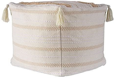 MOCOFO Boho-Ottomane, quadratischer Fußhocker, ungefüllt, getuftet mit Quasten, Pouf-Bezüge, gewebter Stauraum, 45 x 45 x 40 cm