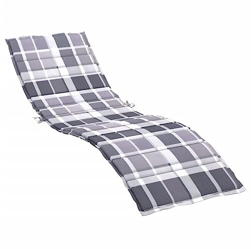 vidaXL Sonnenliege Auflage, Liegenauflage Outdoor, Polster Auflage für Gartenliege Liegestuhl, Polsterauflage, Grau Karomuster 200x60x3cm Oxford-Gewebe