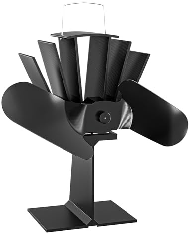 Wiltec Kaminofenventilator mit 2 Blättern 70 bis 350°C, Ofenventilator ohne Strom, Kaminventilator für eine effiziente und umweltfreundliche Wärmeverteilung