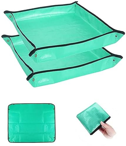 BIUWING 2 Stück 68,1 x 68,1 cm Pflanzen-Umtopfmatte, wasserdichte Umtopfmatte, für den Innenbereich, Sukkulenten, tragbare Gartenarbeit, Bodenwechsel- und Bewässerungsmatte, quadratisch und faltbar