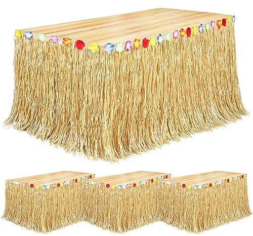 Fovths 4-Pack Luau Gras Tischrock Natürliche 9-Fuß x 29.5 Zoll Hawaii Tischrock für Tropische Hawaii Party Dekorationen Luau Party Kostüm Party, Stroh Gelb