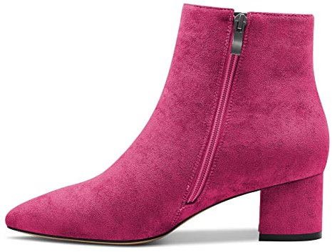 Castamere Damen Chunky Blockabsatz Niedrige Kitten Absatz Heel Geschlossene Spitze Zehenkappe Stiefeletten Slip-on Reißverschluss Büroschuhe Klassisch Dress Stiefel Magenta Rot 43 EU