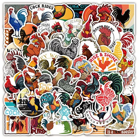 Rooster Stickers 50Pcs Vinyl Cute Animal Sticker for Laptop Water Bottle Hydro Flask Skateboard Computer Phone Luggage Bicycle Car,Waterproof Aesthetic Stickers for Teens Kids