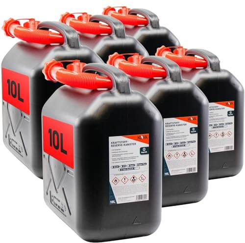 KOVA 6x Benzinkanister 10L SCHWARZ Kunststoff Dieselkanister Reservekanister Kraftstoffkanister 10 L Liter ltr Wasserkanister für Benzin Diesel Wasser AdBlue 10-Liter-Kanister Petrol Can Kanister