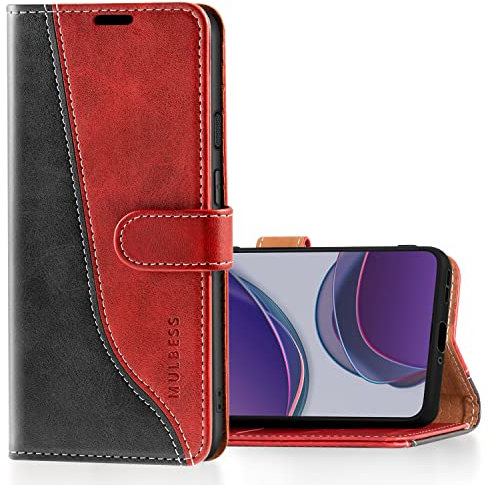 Mulbess für OnePlus 8T 5G Hülle, Handyülle Leder mit Kartenfach, Klapphülle mit Magnetverschluss, Flip Case Etui Handytasche Schutzhülle, Stilvoll Wein Rot