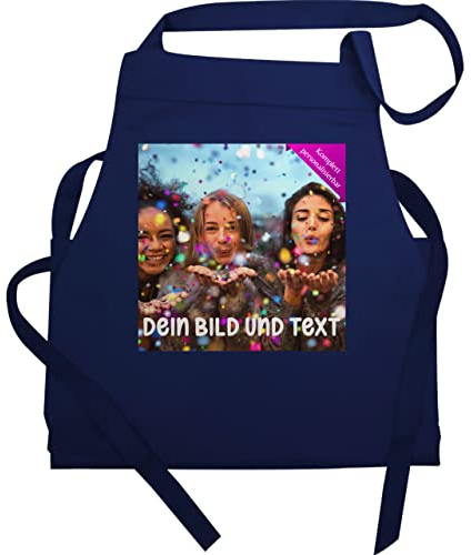 Schürze - Foto Text Erwachsene - Fotogeschenk I Geschenk Bild personalisiert I Geschenk mit Bild I Custom Photo - 60x87 - Navy Blau - personalisierte kochschürze schürzen+selbst+gestalten