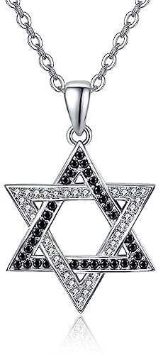TANGPOET Davidstern Halskette für Frauen Jüdisch Zierliches 925 Sterling Silber Zirkonia CZ Stern Anhänger Davidstern Schmuck für Frauen Mädchen