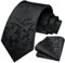 HISDERN Krawatte Herren Paisley Krawatte und Einstecktuch Set Krawatten Schwarz