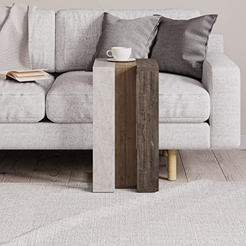 HOCUS PICUS | Moderner C-Tisch für Wohnzimmer | Multifunktionaler Beistelltisch | Couchtisch & Nachttisch mit vielen Farboptionen | 57 x 40 x 30 cm | Goldmarmor Effekt - Dunkle Eiche - Dunkler Kaffee