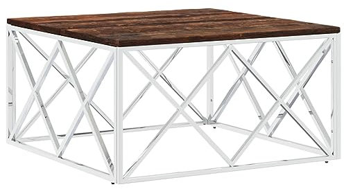 vidaXL Couchtisch, Beistelltisch mit viel Platz für Snacks Getränke, Sofatisch für Wohnzimmer, Tisch Kaffeetisch Telefontisch, Edelstahl Altholz Massiv