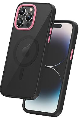 FLOLAB Surtect Tri-Fusion Magnetische iPhone 14 Pro Max Handyhülle Schutzhülle Schlankes Design Magsafe Kompatibel Militär Grade Schwarzer Rahmen Schwarze Rückplatte – Rosa Champagner