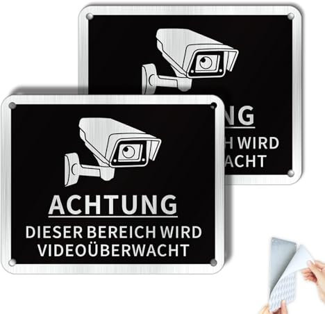 Goodvia Dieser Bereich Wird Videoüberwacht Schild Selbstklebend 5x12 cm, Gebürstete Aluminiumoberfläche, mit Vorgebohrte Löcher für einfachen Befestigung 2 Stück