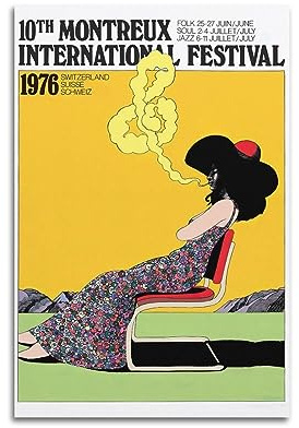 WITIN Vintage Festivals Poster Montreux Jazz Festival '76 Dekorative Leinwand Familie Schlafzimmer Bild Gemälde 50 x 75 cm