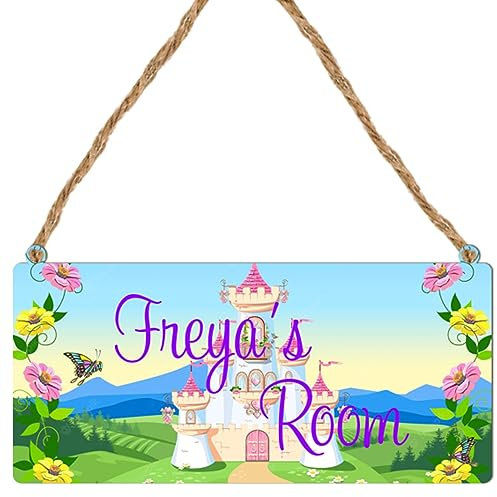 Personalised Bedroom Door Sign Plaque – Handcrafted Animal Wall Art for Bedroom & Living Room Decor – Ideal for Christmas Wall Art Gifts, (Mdf Wood Indoor Use Only 19cm x 9cm, Princess Castle Themed)