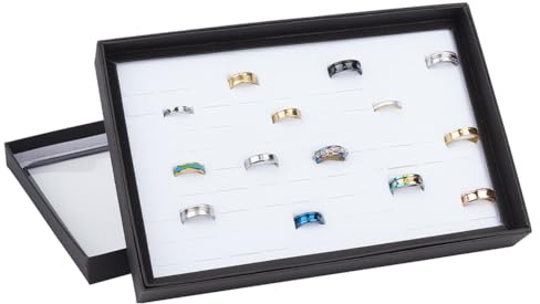 nbeads Ring Organizer Tablett, 100 Slots Ring Holder mit Klarem Deckel Ring Aufbewahrungsbox Rechteckiges Schmucktablett für Schmuck Display Mehrere Ringe Ohrstecker Speichern, Weiß, 29x19x3.9cm