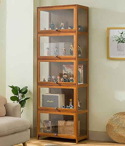 ZMHPLKH glasvitrine vitrine vitrinenschrank sammlervitrine hergestellt aus natürlicher Bambusrahmen Flip-Schranktür-Design, versiegelt und staubdicht, mehrere Größen