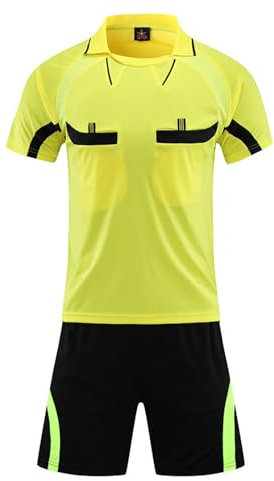 Freebily Men's Soccer Referee Uniform Short Sleeves Pro Referee Jersey with Shorts Set Training Football Clothes Yellow XXL