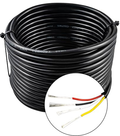 URCIANOW 22 Gauge 4 Core Cable 10M Low Voltage Lighting Electrical Wire Cable 4 * 0.32mm² Stranded PVC Cord Tinned Copper Wire Flexible Extension Power Cord for LED Lamp(22AWG/4)