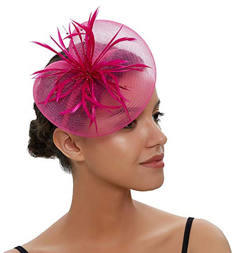 SJTJSPX Fascinators Hut Damen Kopfschmuck Cocktail Tee Party Organza Hochzeit Kirche Kopfbedeckung Mesh Federn Clip Elegant Vintage Schleier Weihnachten Geburtstag Karneval Haarreif
