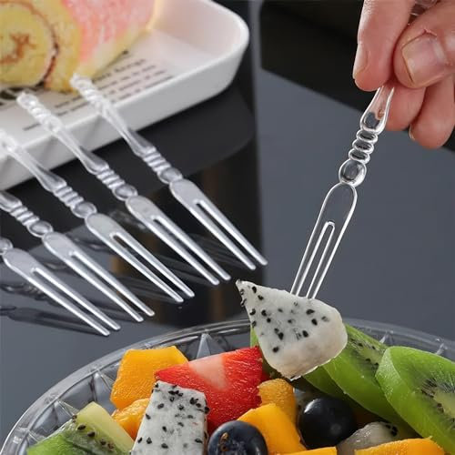 TKDKSFD Lot de 200 fourchettes à fruits jetables en plastique pour bistrot, cocktail, dégustation, apéritif, mini fourchettes à gâteau, cure-dents, fourchettes à salade et fruits, 10,2 cm
