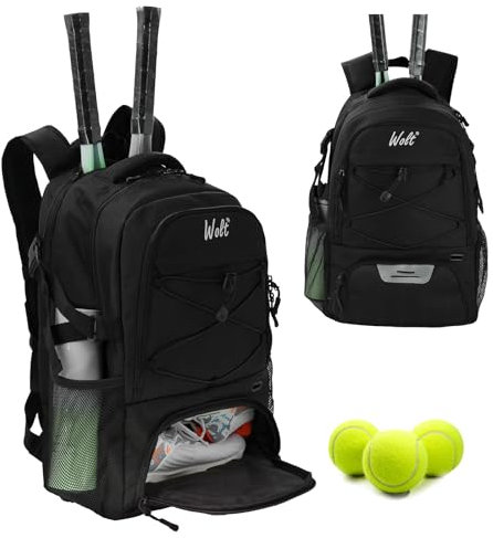 Hixingo Tennisrucksack für Damen und Herren, Tennisschläger Rucksack mit Schuhfach Große Kapazität Sportrucksack für Tennisschläger, Badmintonschläger und Basketbälle (36L,Schwarz)