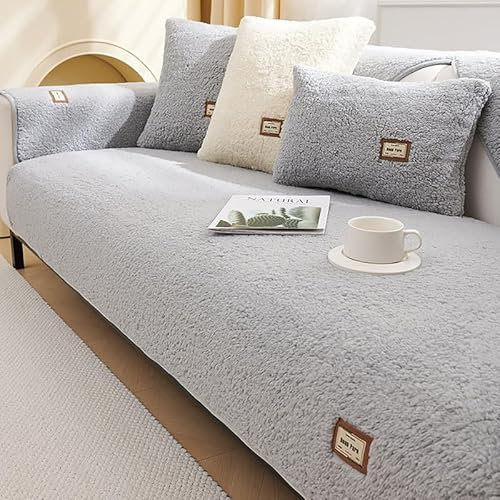 QHFTYL Sofa überzug rutschfest Sofabezug mit Armlehnen Sofaschoner 3 2 4 1 Sitzer für L/U Form Ecksofa Ledersofa (Hellgrau-90x210cm)