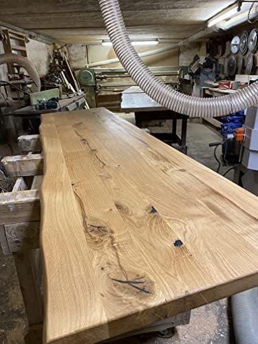 Küchentisch Wohnzimmertisch Holztisch Eichentisch Esstisch Holz massiv Echtholz Schweizer Kante Gerade Baumkante (Tischkufen Rechteck, Baumkante, Eiche, 1, 200cm x 70cm x 4cm, EDT01)