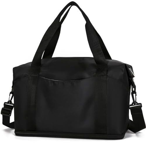 Lizbin Weekender Taschen für Damen, Reisetasche für persönliche Gegenstände, Reisetasche für Reisetaschen, faltbare Sporttasche Sporttasche für Herren, Reisetaschen mit Nassfach, Gym Bag (Schwarz)