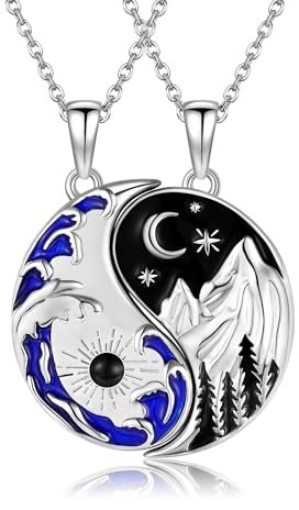 VONALA Paar Kette Yin und Yang 925 Silber Halskette mit Sonne & Mond Anhänger, Partner Schmuck Set mit Schutzsymbol, Geschenk für Sie und Ihn