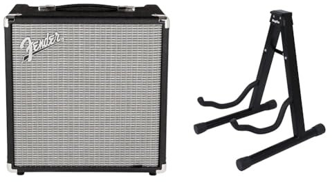 Fender Rumble 40, Bass Amp, 40W, Suitable For Electric Bass Guitar, Black/Silver & KEPLIN Guitar Stand A Frame Foldable Universal Fits All Guitars Acoustic Electric Bass Stand A (Guitar Stand)