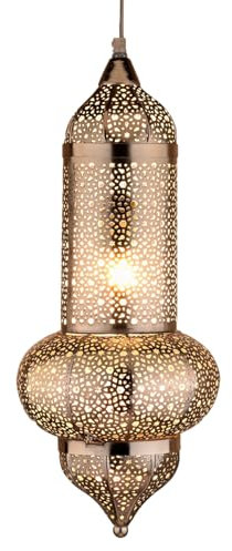 Marrakesch Pendelleuchte Hängelampe 51cm groß Lampenschirm aus Metall | Lampe Leuchte Wohnzimmerlampe Jamini Silber als aesthetic Deko im Wohnzimmer | Esszimmerlampe über den Esstisch im Esszimmer