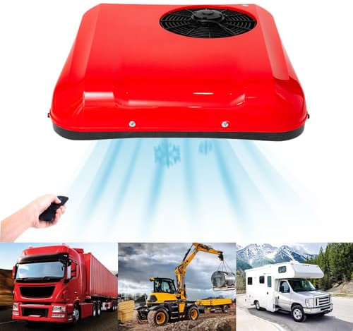 Climatiseur 12V/24V CC, Climatiseur Silencieux Sans Balais – 7500 BTU À Refroidissement Rapide + 450 m³/h De Volume D'air, Pour Camping-Car, Bus, Tracteur, Climatiseur Automobile (Rouge),Red-12V