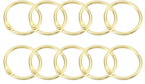 sourcing map Shower Curtain Rings,15pcs - Carbon Steel Round Snap Shower Curtain Hooks, 1 Inch Loose Leaf Binder Rings for Shower Curtain Rods (Gold)
