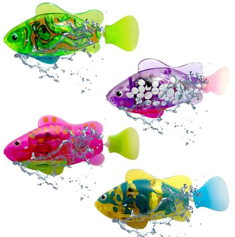 HOVCEH 4 Stück Elektrische Fische, Robo Fische für Kinder, Roboter Fisch Badewanne, Fisch Badewanne Spielzeug Elektrisch mit Leuchtende, Schwimmende Fische Spielzeug, Elektronische Fische für Wasser