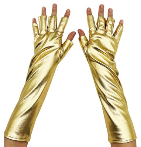 CAZSTYK Metallische Handschuhe, Nachtclub, Tanzhandschuhe, Weihnachtsfeier, Zubehör, Halbfinger, dehnbare Handschuhe für Konzerte, gold, As detailed discription