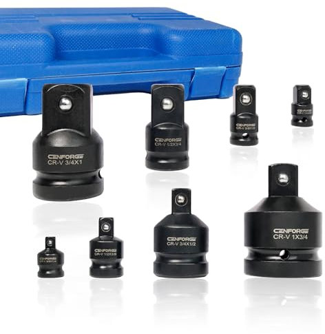 CENFORGE 8-PC Impact Socket Adapter and Reducer Set, 1/4 3/8 1/2 3/4 Drive Socket Adapter Set, 1/2 to 3/8 Impact Adapter, 3/4 to 1/2 Impact Adapter, 1/2 to 3/4 Impact Adapter