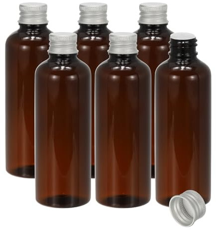 PATIKIL Travel Bottles with Screw Cap, 6 Pcs 3.4Oz(100ml) Leak Proof Refillable Empty Dispenser Container Squeeze Bottle with Aluminum Screw Lid for Shampoo Toiletries Lotion Cream, Brown