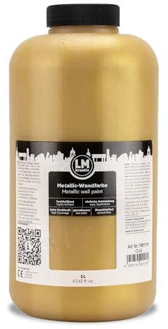 LM-Kreativ Metallic-Wandfarbe 2L - Gold - Wasserbasierte, hochdeckende Metallic- und Glitzerfarbe für stilvolle Innenräume. Küchenfarbe und Möbelfarbe für kreative DIY - Wandgestaltung