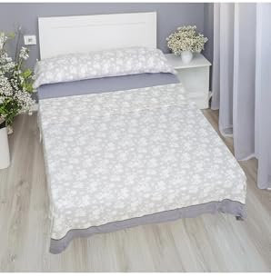 Genérico HCT - Juego de Sábanas Térmicas Pirineo 3 Piezas – Sábanas de Invierno Tejido Polar, Incluye Sábana Bajera Ajustable, Encimera y Funda de Almohada (Flores Gris, Cama 150 (150 x 190/200cm))