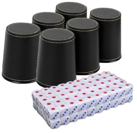 Schocken Set, Würfelbecher Leder, schocken Set, Schockbesteck Schocken Spiel Set, 6 Würfelbecher Leder und 30 Würfeln, Komplett mit Schockbesteck, Schocken Würfelspiel Set