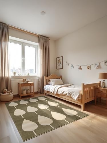 Hanse Home Adventures Kinderteppich - Design Spielteppich Leaves, Modernes Blatt Design, Spielmatte, Krabbelteppich Junge Mädchen für Kinderzimmer, Jugendzimmer, Wohnzimmer - Grün Creme, 160x235cm