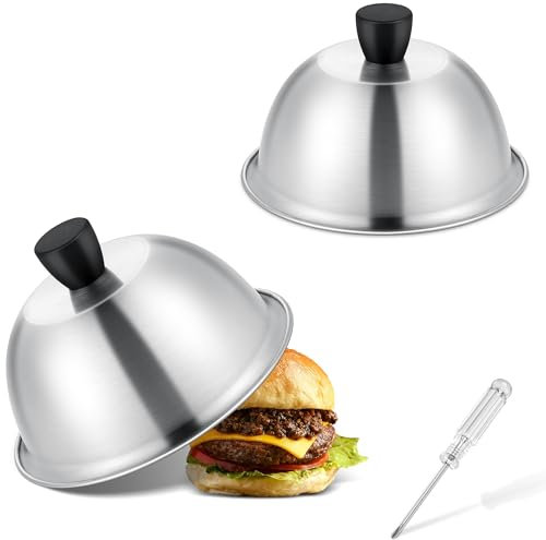 Joyfair Cheese Melting Dome, 6 Inch Stainless Steel Basting Cover Set of 2, Small Metal Steaming Cover Grill Lid for Indoor & Outdoor Flat Top Griddle Teppanyaki Cheese Burger, Dishwasher Safe